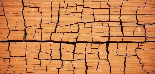 Cracked, stained brown wood texture with faded paint, showing aged, worn surface, design, wood