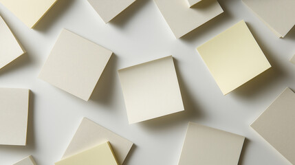 Cloud Dancer Neutral Beige and Cream Sticky Notes Scattered on White Background for Minimalist Organization Colour of the Year 2026