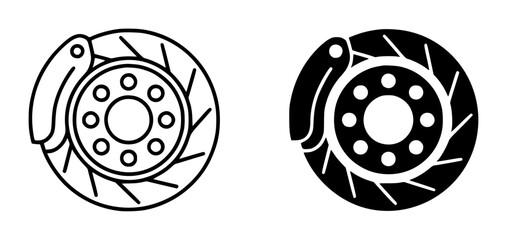 Black and white brake disc rotors with calipers line