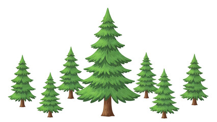 Obraz premium Stylized digital illustration of a group of evergreen trees on a black background