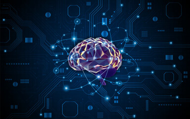 Artificial neural network or artificial intelligence brain with technology circuit board. Digital brain science for future learning. modern technology innovation concept background	