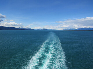 The ocean wake from a cruise ship. Alaska ocean.