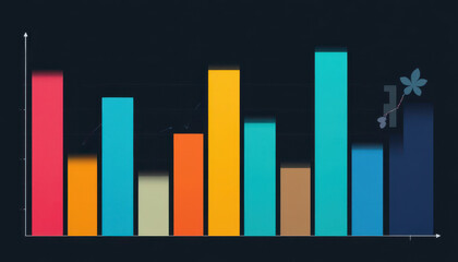 Analyzing growth trends in colorful bar graphs business report data visualization professional setting eye-level view statistics