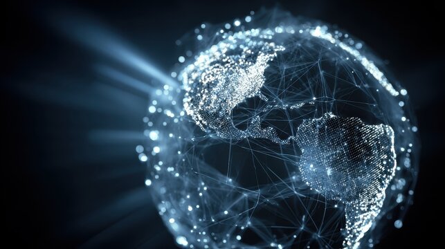 A globe with a network of dots and lines - Powered by Adobe