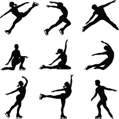 Obraz premium Figure skating silhouette set: collection of nine dynamic poses