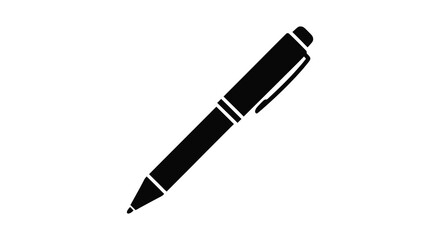 A simple black writing pen displayed in a stark and minimalist artistic silhouette