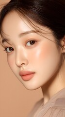 Fototapeta premium Skincare Advertising Portrait of Korean Woman with Glowing Skin