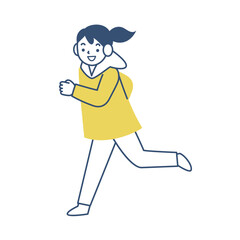 冬の上着を着て走る笑顔の女の子