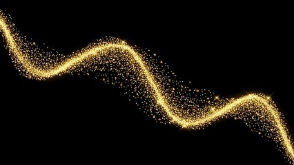 Golden sparkling wave of glowing particles flowing smoothly on a dark background for luxury visuals.