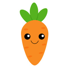 A cute and friendly cartoon carrot vegetable character with a happy smiling face illustration