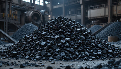 Coal mining operation industrial site photograph dark environment ground level view resource extraction