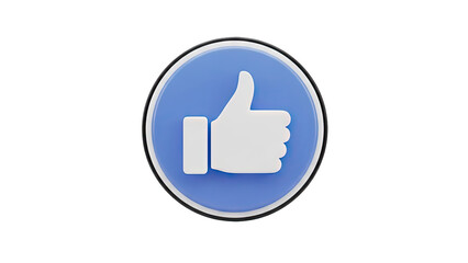 Blue circular icon with a white thumbs up symbol in the center indicating approval and positivity on a transparent background