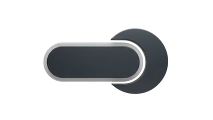 Abstract dark gray metallic object with a sleek chrome border and a crescent moon shaped shadow effect on a black background