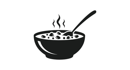 A steaming bowl of cereal with a spoon a simple breakfast depiction in silhouette