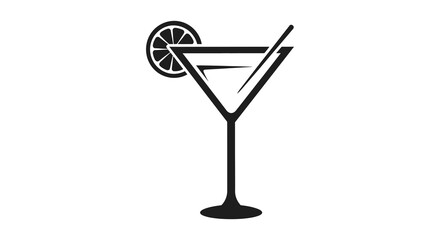 A striking black silhouette of a classic martini glass with a lemon slice garnish silhouette