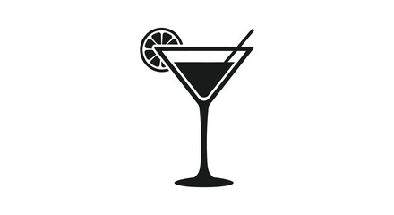A striking black and white image of a classic martini glass with a lemon slice silhouette