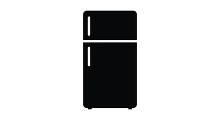 A stark depiction of a modern refrigerator in a flat solid black color silhouette