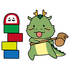 だるま落としで遊ぶかわいい龍