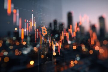 Crypto trading display with vibrant city lights during dusk showcases financial opportunities and modern technology