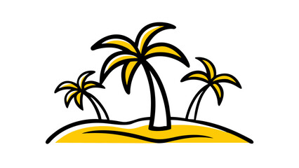 ​Iconic Yellow Palm Trees on Tropical Island - Simple Line Art Vector