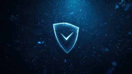 Fototapeta premium Glowing shield icon on dark background, cyber security and data protection