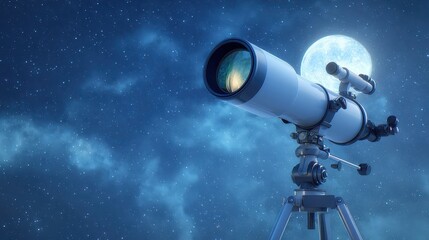 Fototapeta premium A telescope on a tripod with a full moon in the background