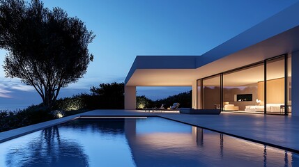 Fototapeta premium Luxury villa swimming pool reflection nighttime high resolution picture