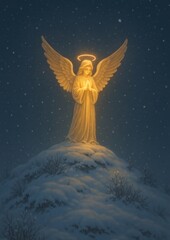 Naklejka premium Serene angel glowing snow night