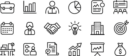 Business and finance icons briefcase calendar handshake lightbulb building target
