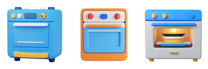 Colorful Oven Models With Transparent Background Isolated on White A Realistic Digital Illustration Of Various Kitchen Appliances