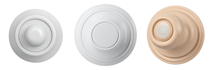 Overhead View of Three Circular Architectural Decorative Objects on Transparent Background