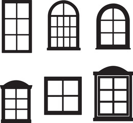 Black and White Window Icon Set Silhouette Illustration