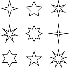 white, nine, different, star, black, collection, background, shapes, title:, pending, style, color, pattern, visual, creative, stock, outline, geometric, symbol, simple, polygon, points, sharp, angula