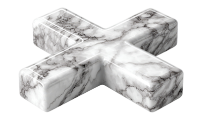white marble textured 3d X shaped geometric block stone pattern isolated object on white background