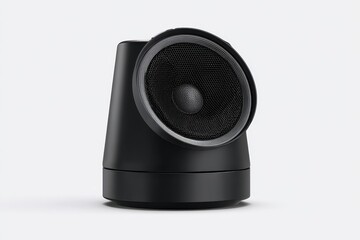 Obraz premium Black speaker design mockup showcasing modern aesthetics and functionality in a minimalist setting