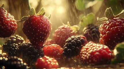 Sun-Kissed Berries: A Dewy Feast of Strawberries, Raspberries and Blackberries