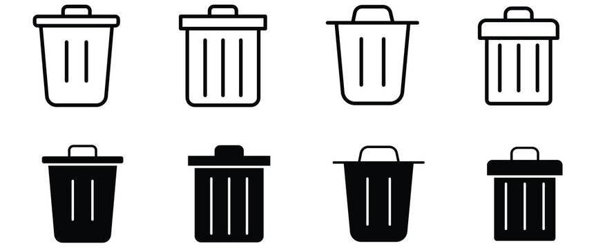 Trash bin delete sign symbol icon set