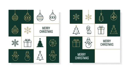 Collection of Christmas Icons and Symbols with Festive Greetings, Minimalist Design © Muflif
