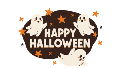 Happy Halloween cute ghosts and stars festive graphic illustration for spooky season