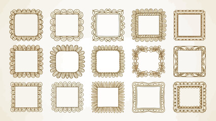 Set of Hand-Drawn Decorative Square and Rectangular Frames with Ornate Borders