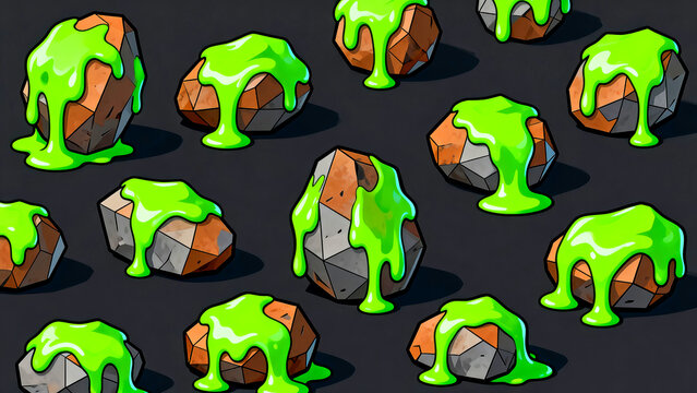 Slime covered rock asset toxic ooze mineral icon glowing green liquid resource fantasy game material toxic waste background dripping acid texture glowing toxic substance dungeon loot item glowing slim