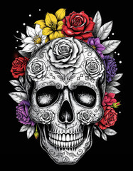 Porcelain Skull Blooming with Roses