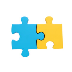Obraz premium Puzzle pieces interlock with blue and yellow colors on a Transparent Background