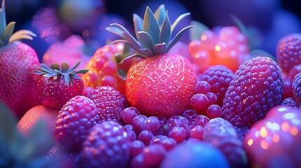 Vibrant and Fresh: A Colorful Arrangement of Strawberries, Raspberries and Currants