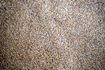 A close-up view of a textured surface of small gravel stones.