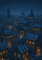 Fototapeta premium Cozy winter night cityscape.