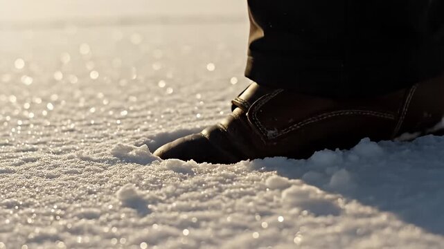 Footprints in the Snow - A Winter Walk on a Frozen Lake.