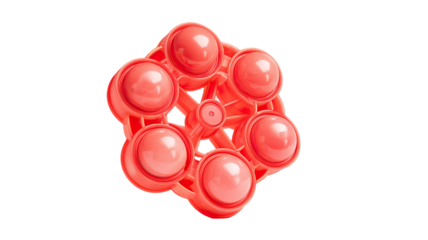 pink plastic handheld massager with multiple rounded rolling nodes arranged in a circular therapeutic tool on white background