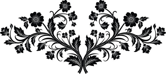 Obraz premium Elegant symmetrical floral design in black ink resembling a vintage botanical illustration