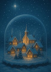Fototapeta premium Cozy village under starry snow.